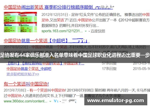 足协发布44家俱乐部准入名单意味着中国足球职业化进程迈出重要一步