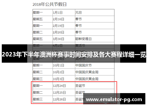2023年下半年澳洲杯赛事时间安排及各大赛程详细一览 2023年下半年澳洲杯赛事时间安排及各大赛程详细一览